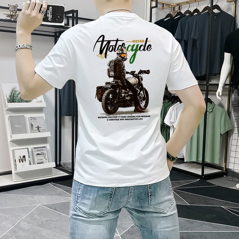 男士短袖t恤夏季新款潮牌男装时尚印花修身半袖上衣休闲帅气圆领T