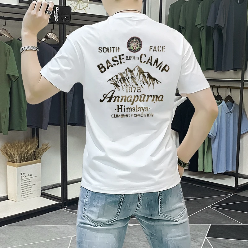 蓝晟依短袖t恤男2025新款夏季潮流印花半袖品质男装青年帅气圆领T