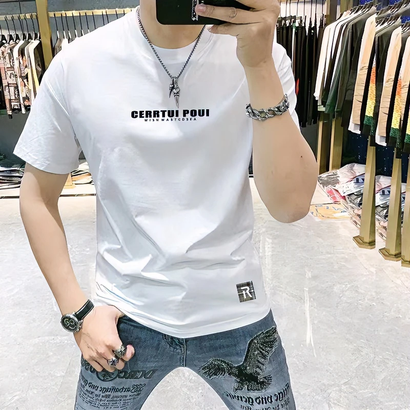 夏季潮流新款短袖t恤男字母印花半袖上衣修身百搭帅气圆领高品质T
