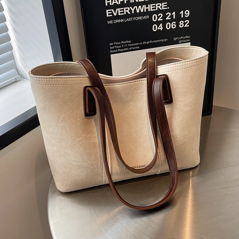 休闲撞色大容量包包女2024秋冬新款单肩包高级质感通勤洋气托特包