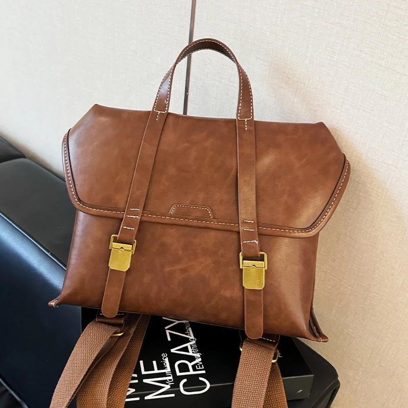 高级质感复古旅行双肩包女2024年秋季时尚书包大学生外出手提背包