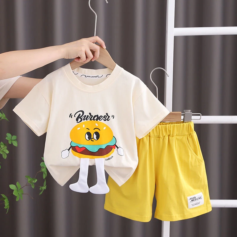 男童夏装套装2024年新款男童短袖短裤汉堡卡通韩版两件套潮休闲