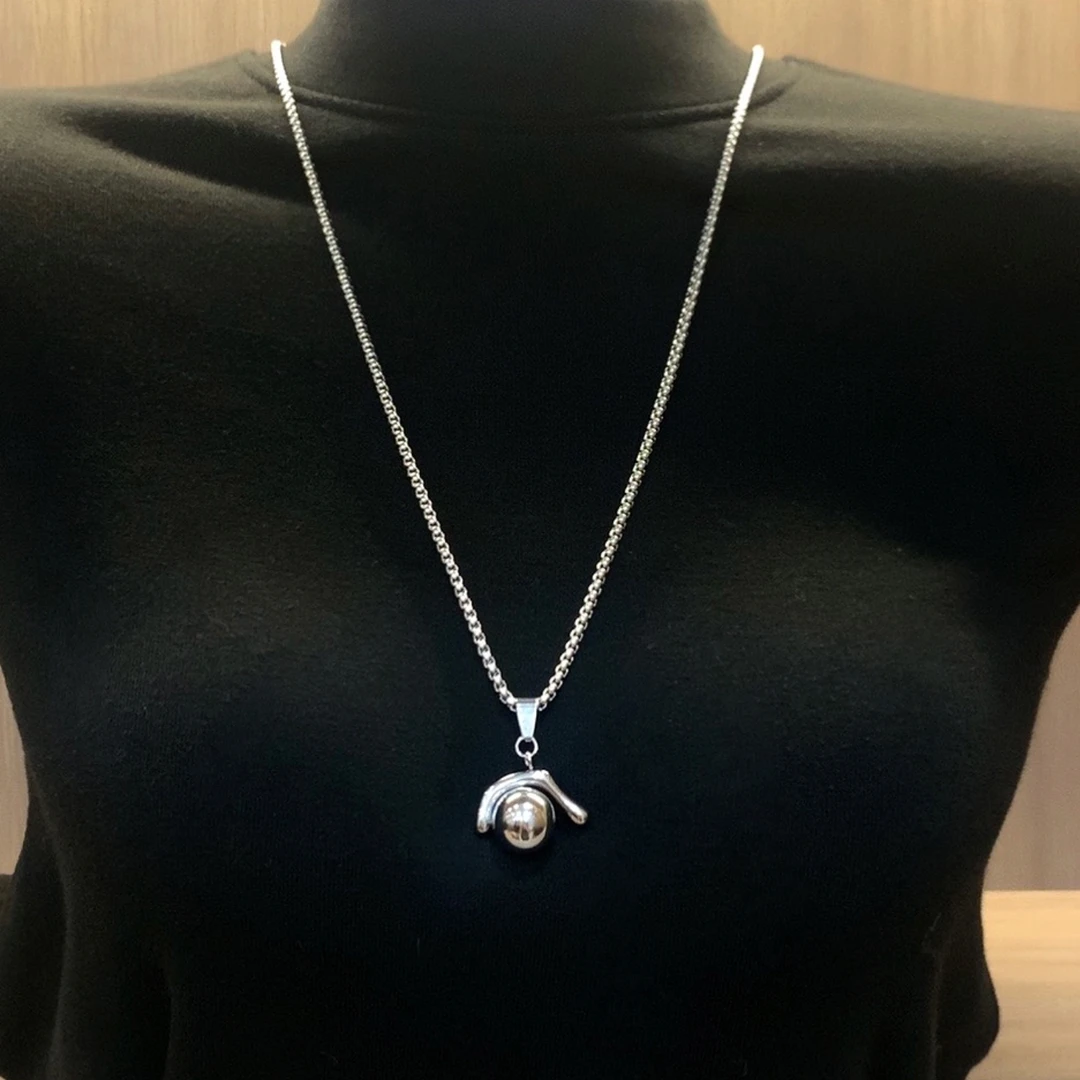 钛钢项链 百搭洋气简约项链气质轻奢时尚吊坠长毛衣链钢色首饰984