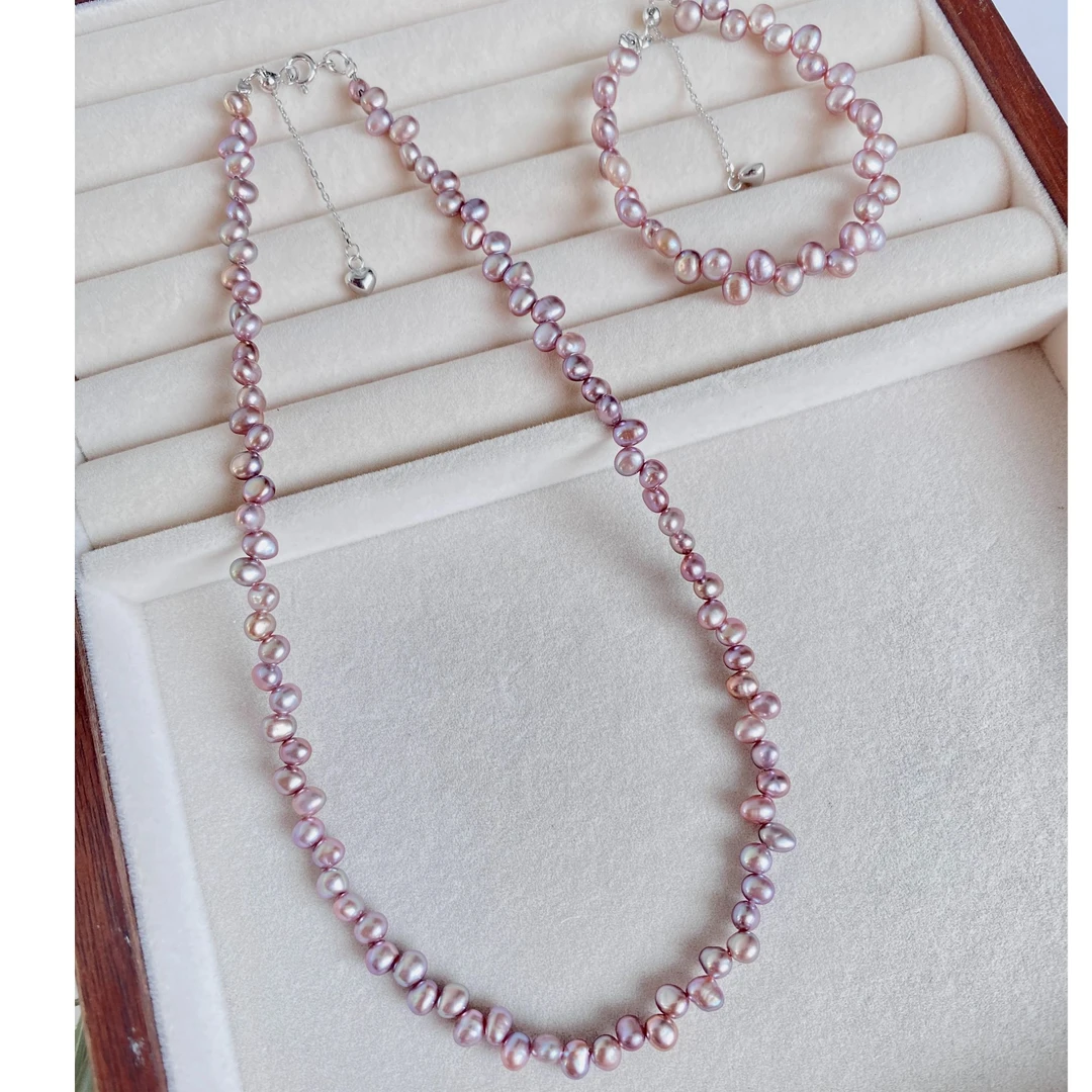 链子925银 幕烟紫--花瓣珠珠手链-项链（925银延长链）