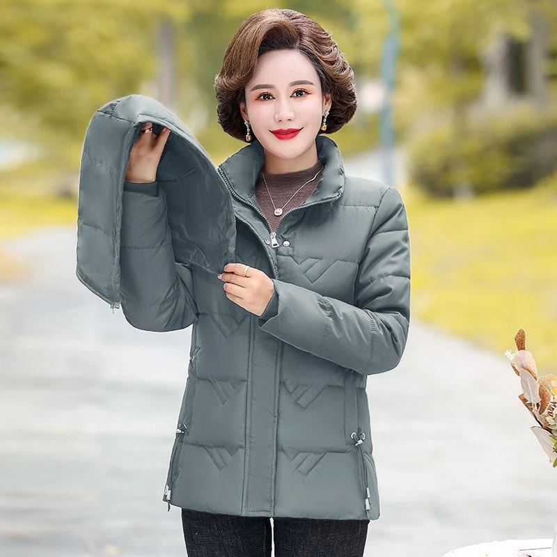 新款【可脱卸帽】冬季中老年羽绒服短款女时尚减龄加肥加大