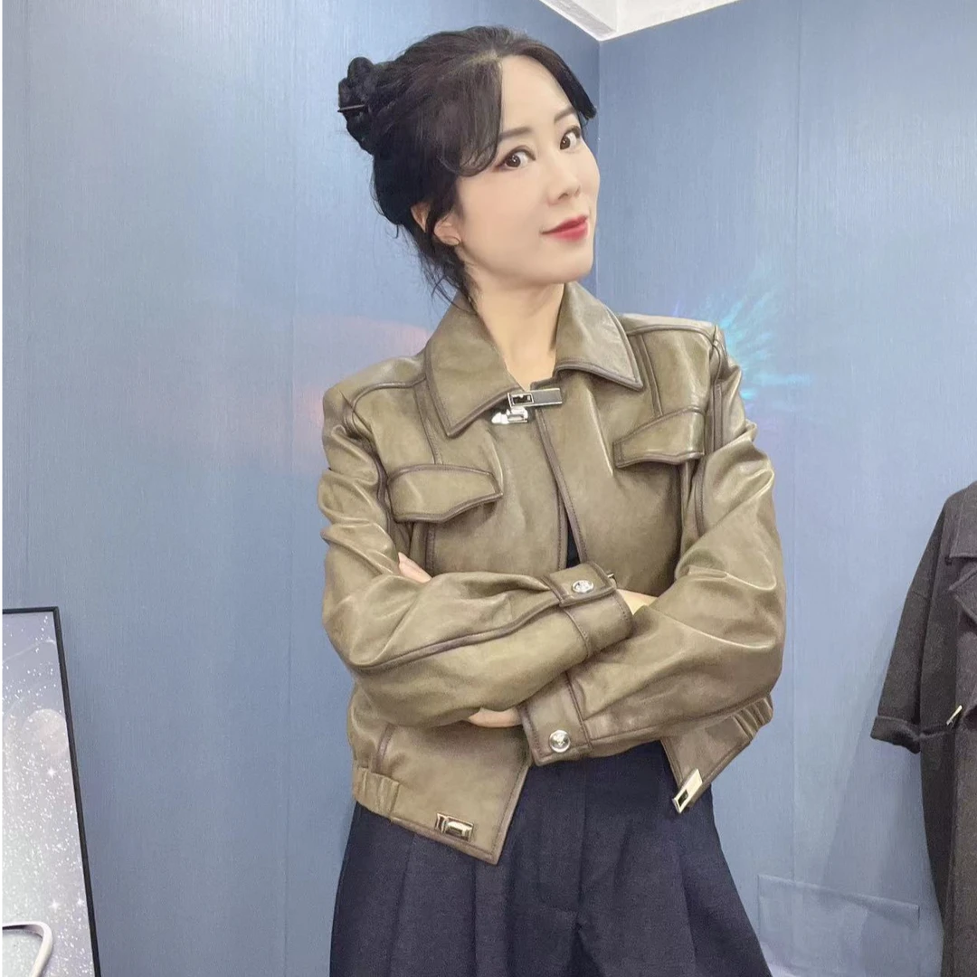 女士秋季新款单皮夹克外套