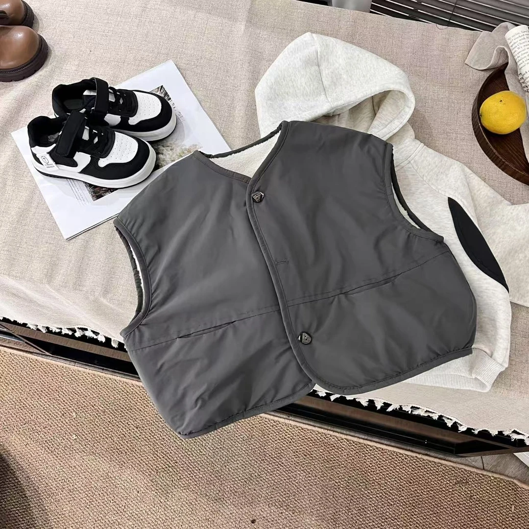 2024年秋冬新款儿童大象灰马甲韩版宽松时尚洋气30045灰色马甲