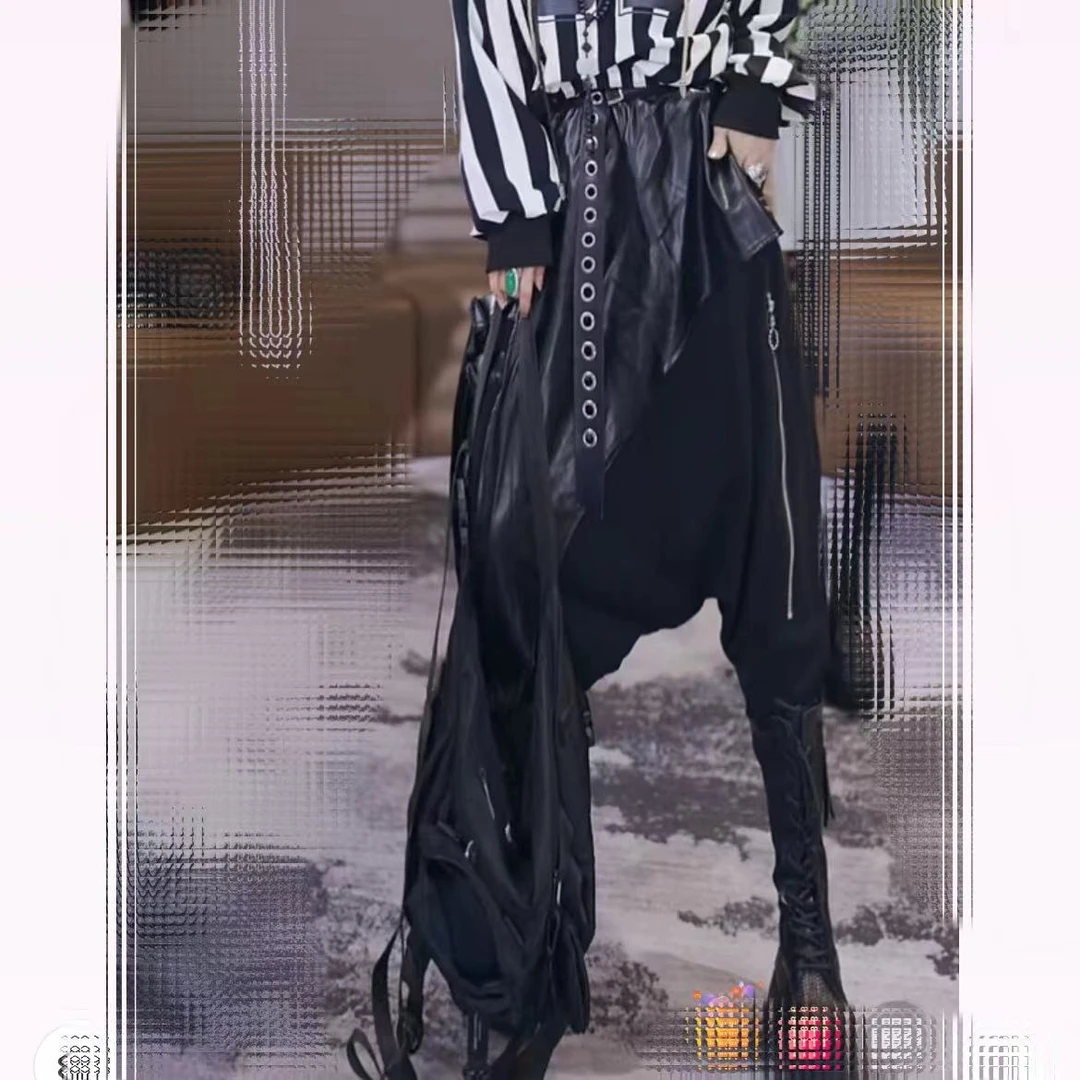 拼皮侧边拉链棉休闲裤