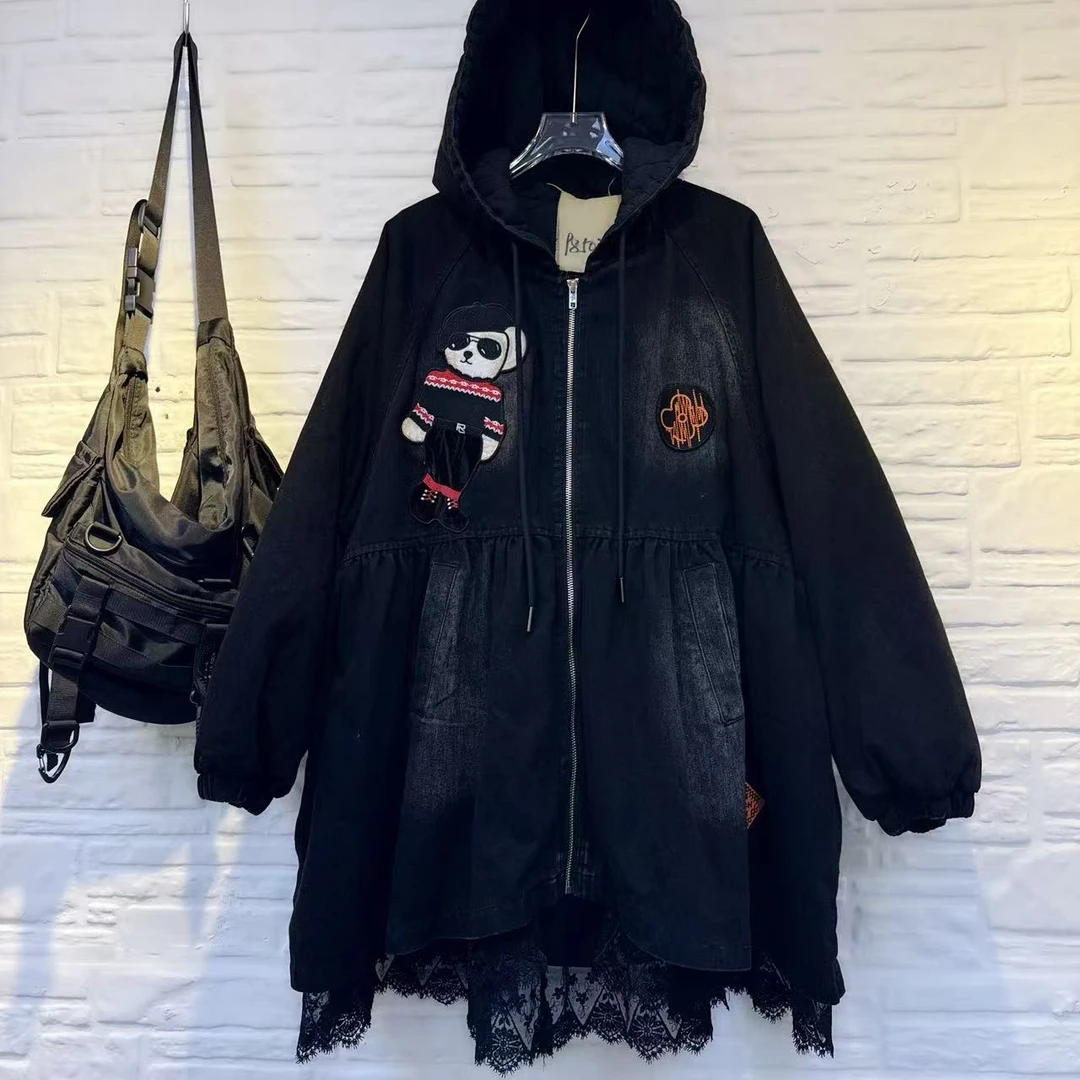 韩版宽松公仔娃娃衫连帽牛仔棉衣