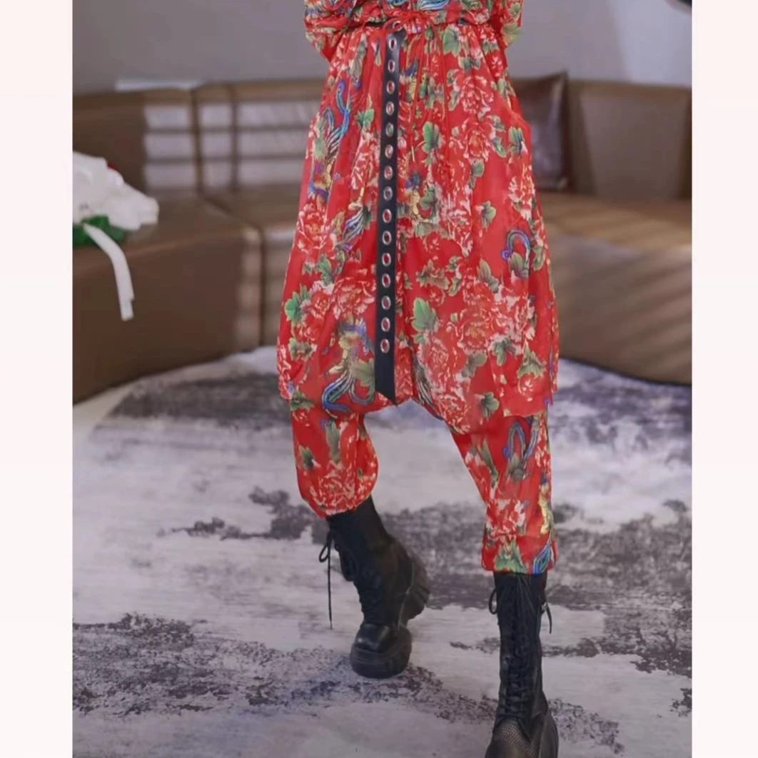 假两件豹纹迷彩防晒休闲哈裤女装