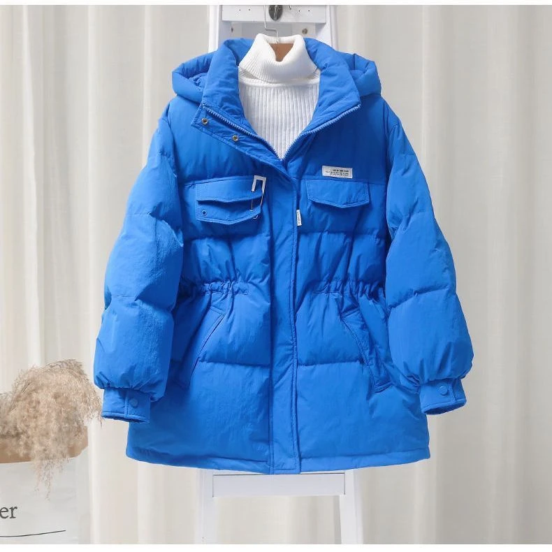 雅鹿冬装羽绒服女冬中长款2024年新款爆款韩版连帽收腰显瘦别针白