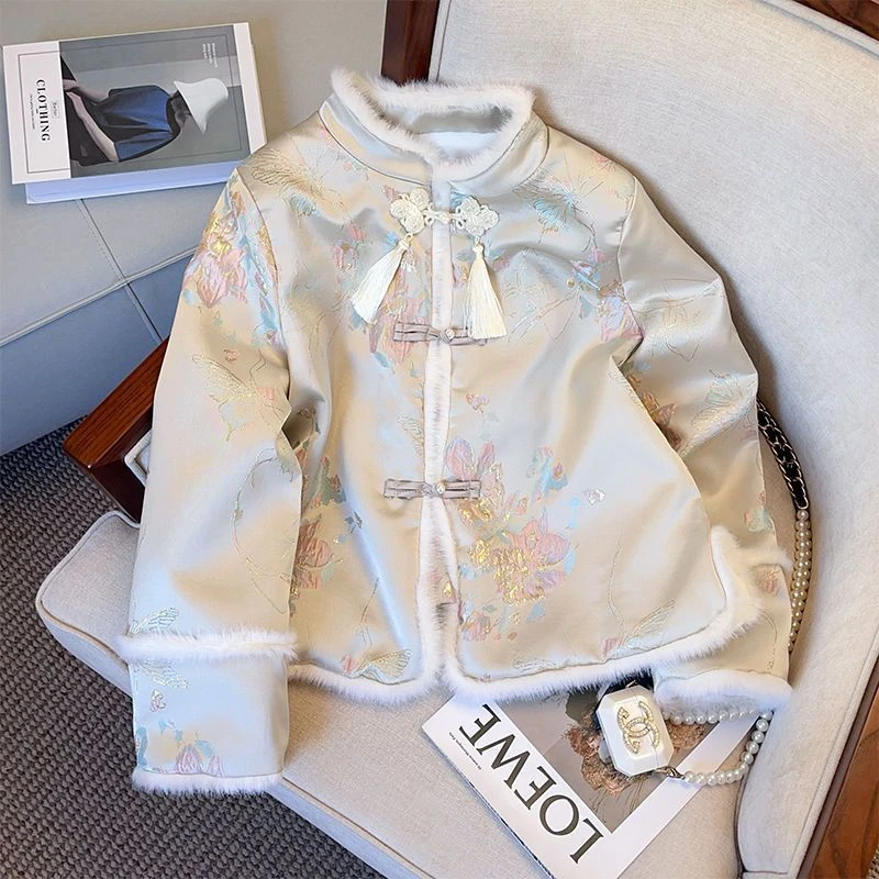 秋冬季中式女装国风盘扣加棉外套女小众设计感上衣小香风保暖上衣