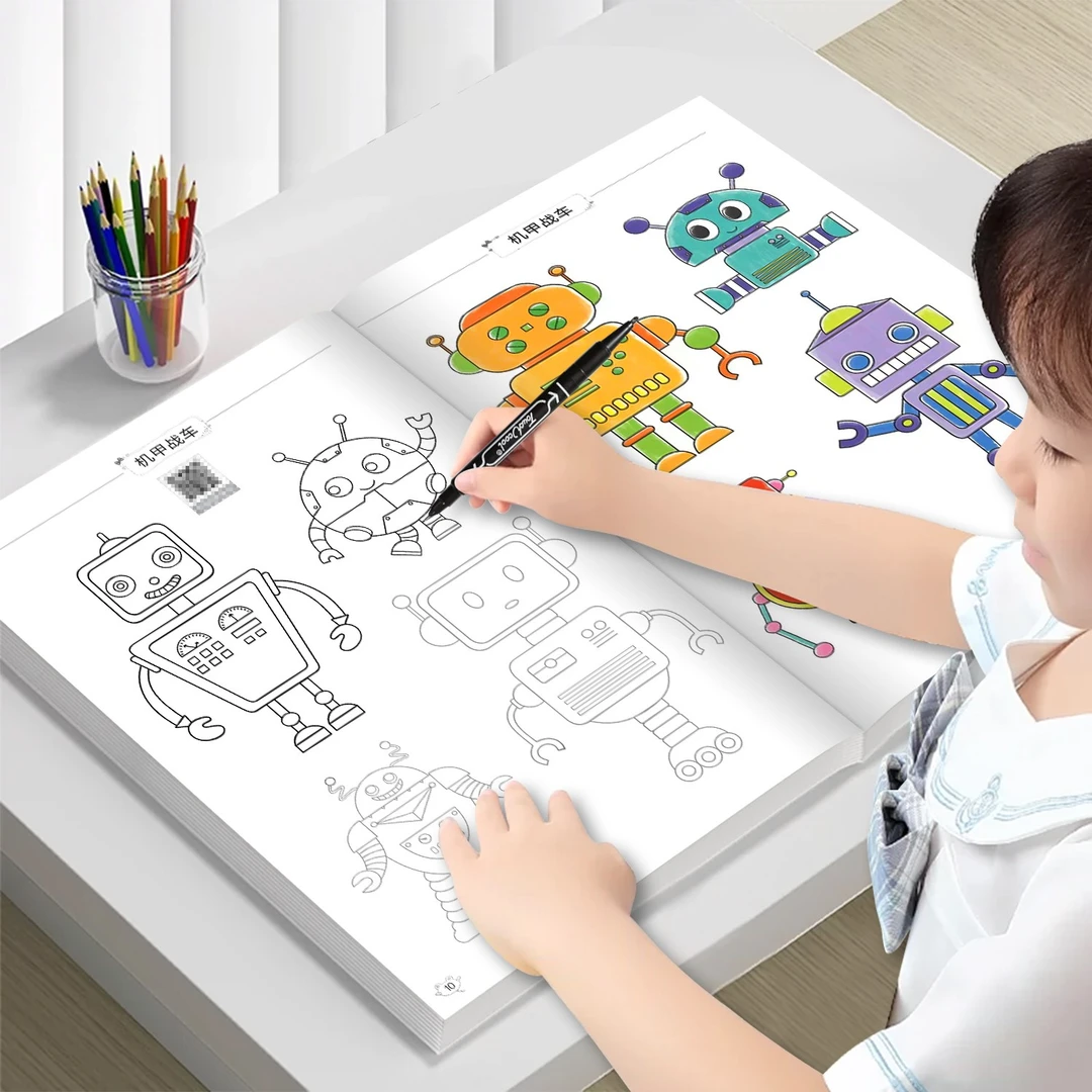 幼儿线描临摹画儿童入门卡通简笔画线稿描线绘画扫码学涂色绘画本