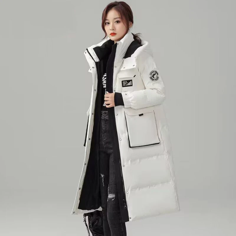 雅鹿2024新款女中长款工装过膝韩版宽松加厚保暖羽绒服冬季外百搭