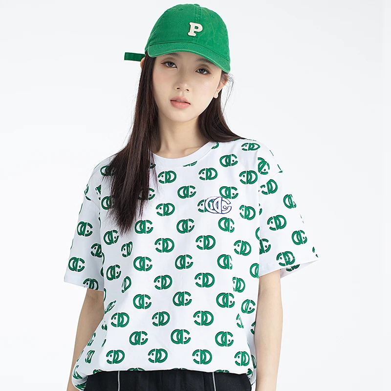 男女同款潮牌短袖T恤2023夏季新款纯棉满印休闲宽松圆领情侣上衣