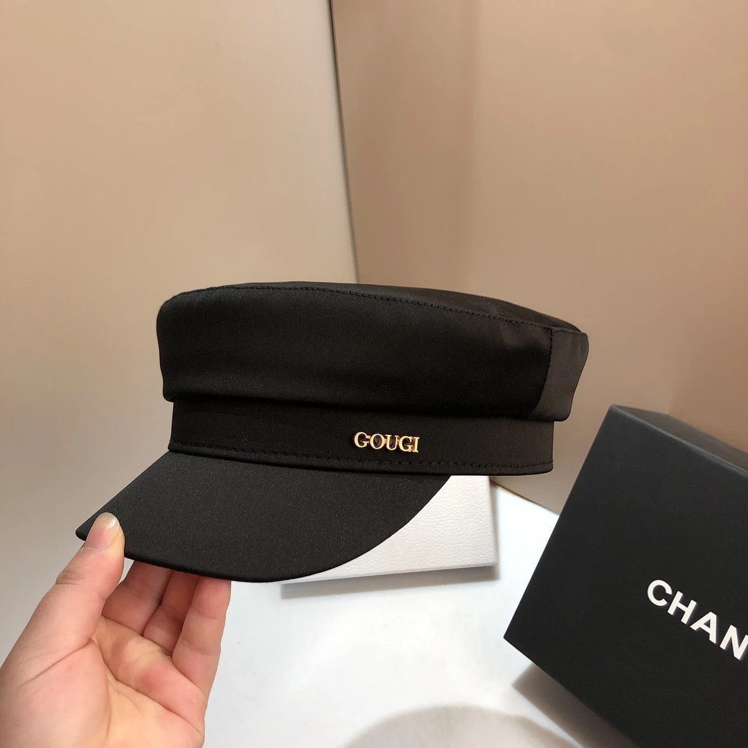 GOUGI春秋新品绸缎海军帽潮时尚简约欧美醋酸仿真丝平顶鸭舌帽女