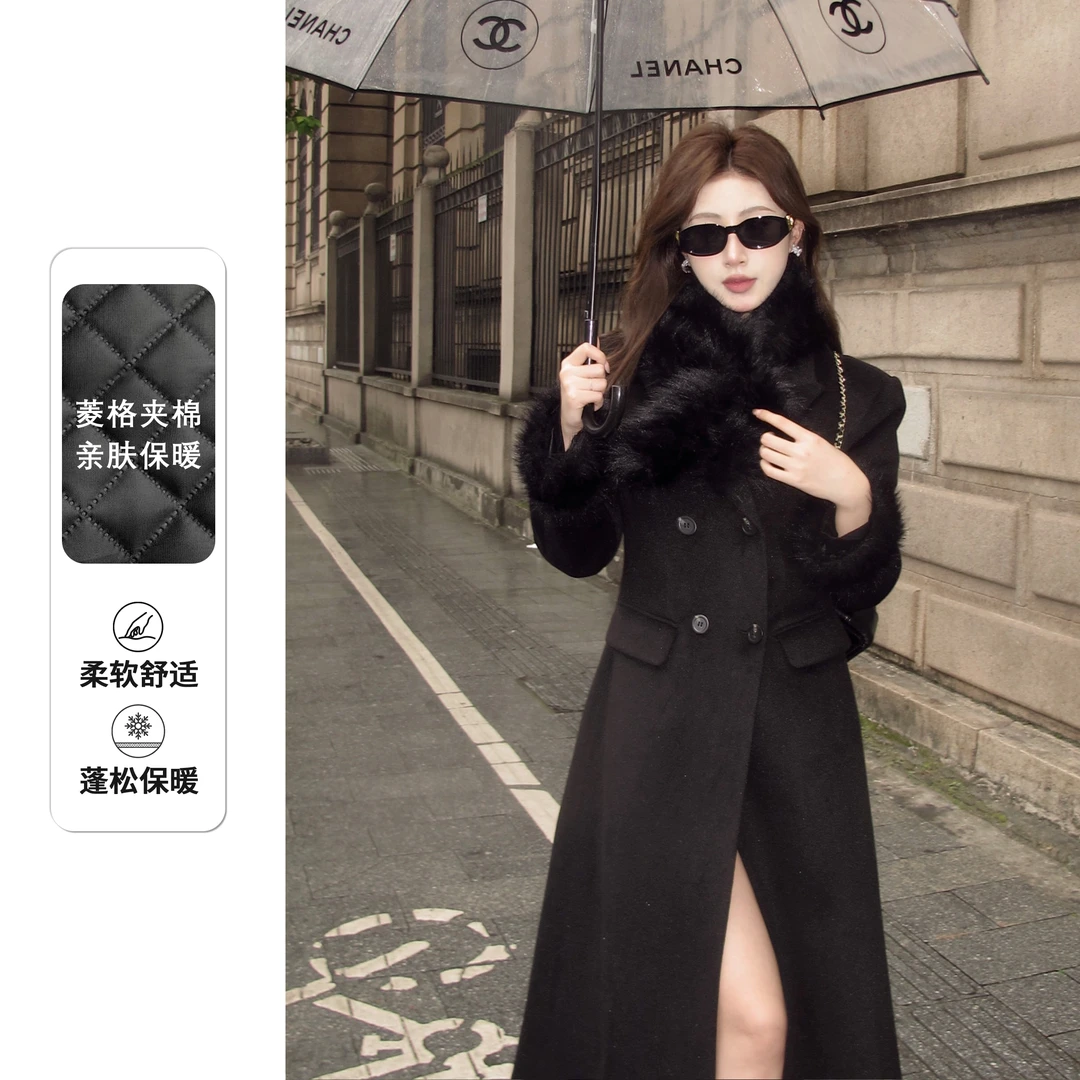 【夹棉版】Liixu冬季新款显瘦赫本气质百搭中长款呢子大衣L48DY027