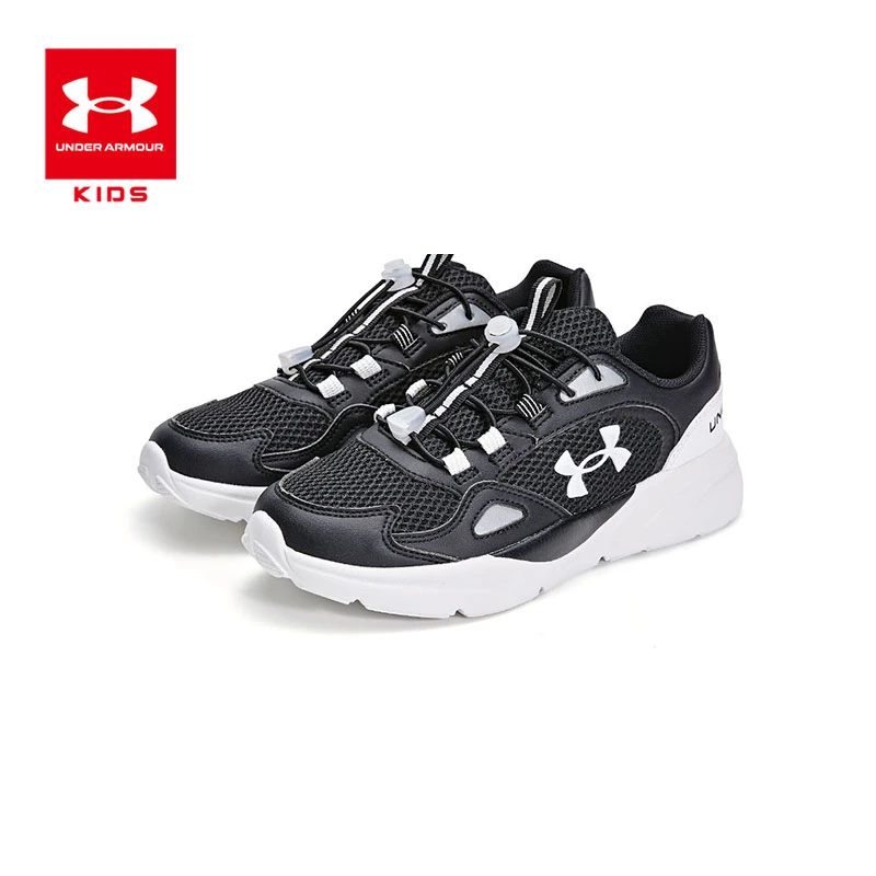 安德玛儿童春夏季男童黑色透气舒适时尚中大童网面篮球跑步运动鞋