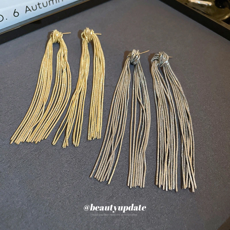 铜合金亚克力耳饰 大嫂同款打结长款流苏耳环欧美金属风耳坠耳饰