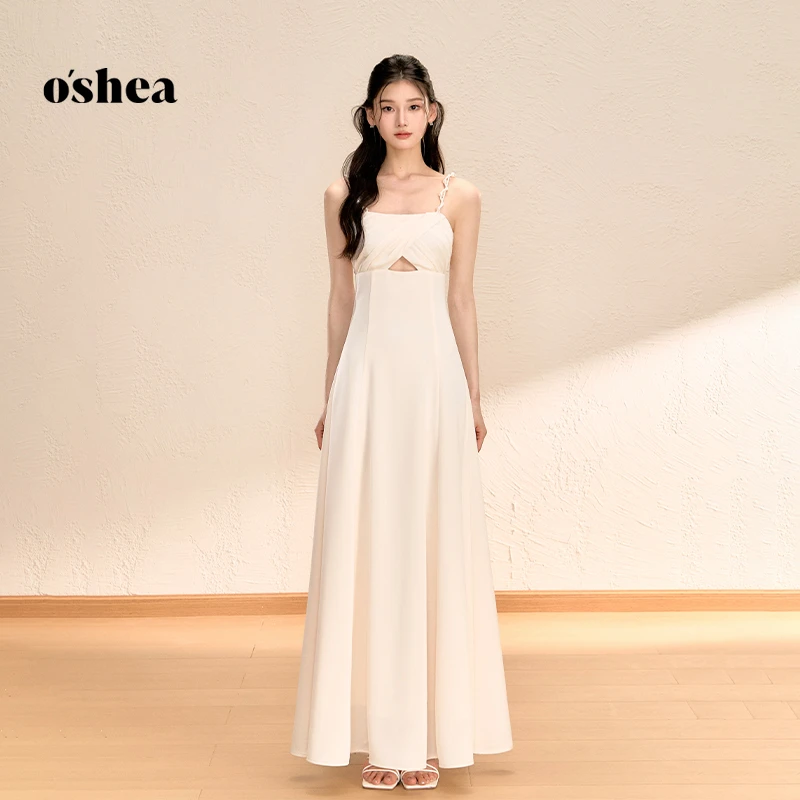 oshea 无暇白月光珍珠吊带连衣裙女镂空飘逸千金风长裙