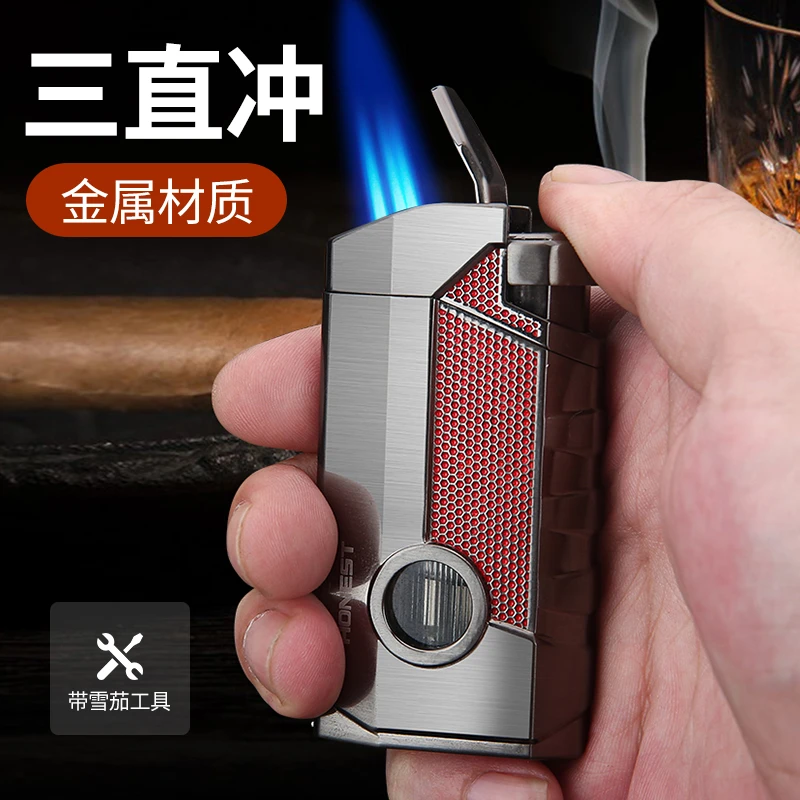 HONEST/百诚三直冲高强度防风打火机雪茄打火机可视实用便携精