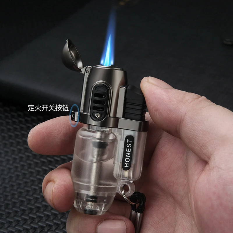 HONEST/百诚烟具迷你小直冲打火机充气定火男士便携户外透明手工