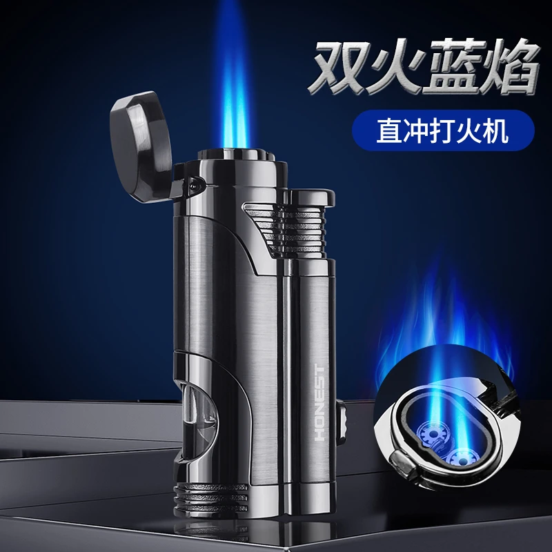 百诚双直冲防风打火机创意个性金属充气精品雪茄烟具打火机防风