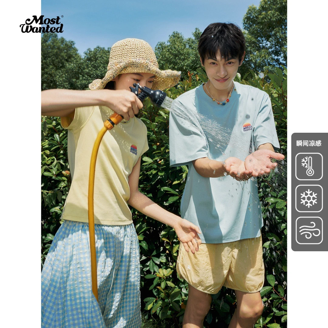 MOSTWANTEDLAB基础彩虹logo圆领凉感短袖M2434121