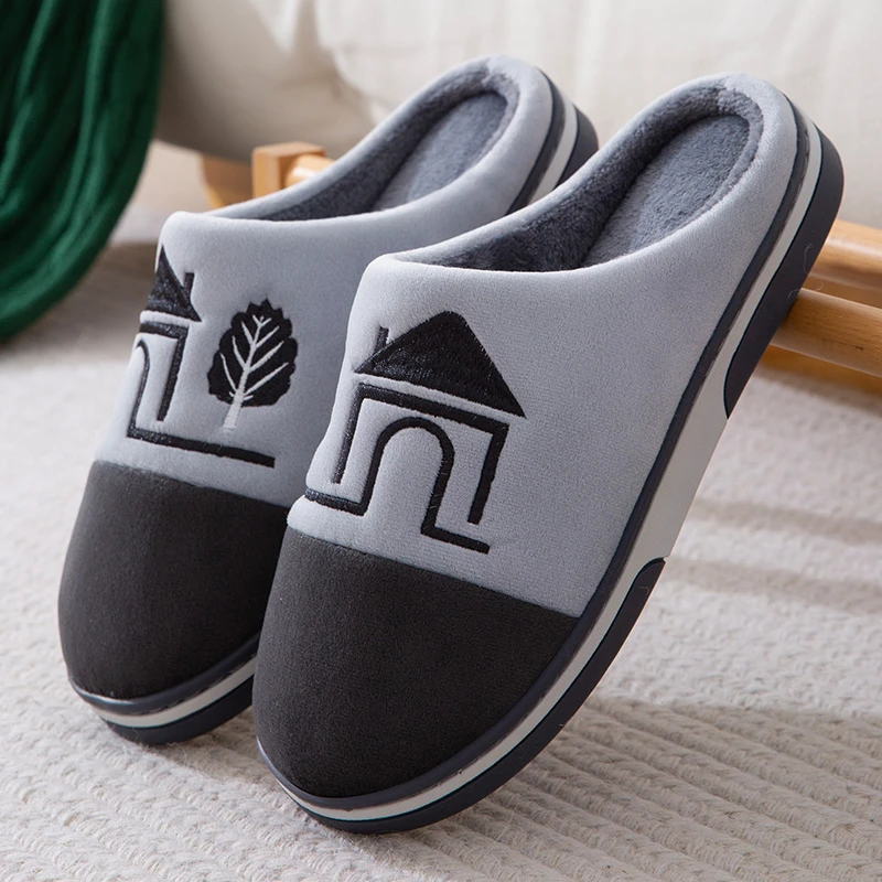 秋冬季家居棉拖鞋男士防滑保暖室内情侣冬天加绒毛绒包跟毛毛拖鞋