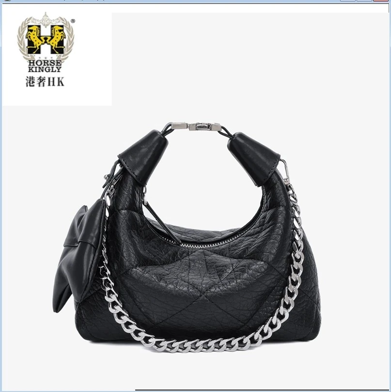 Horse Kingly女士黑色腋下斜挎小方包菱格盒子包女时尚包通勤8803