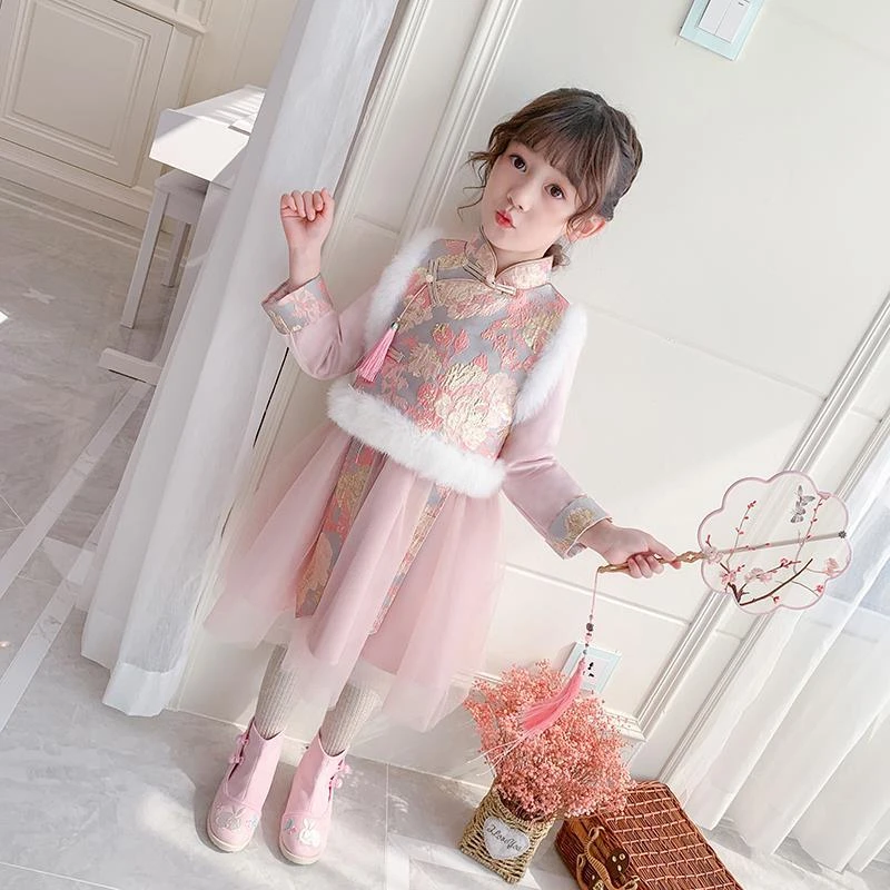 【小扬哥推荐】汉服女童唐装2023新款拜年服宝宝中国风马甲纱裙超