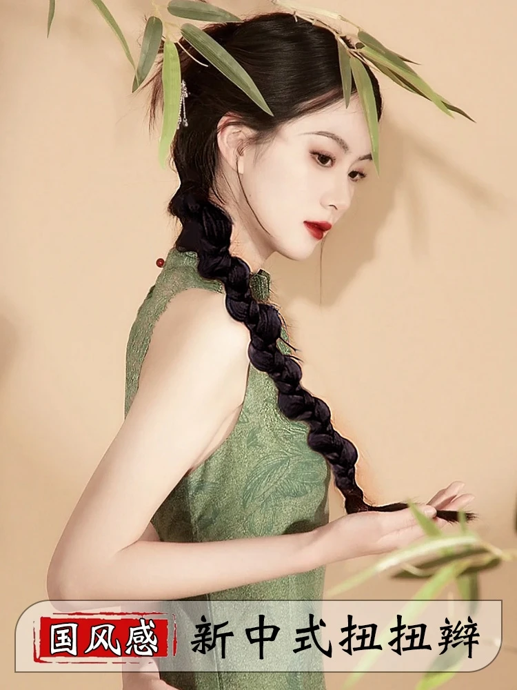 新中式假发辫子马尾女国风麻花长辫仿真侧边扭扭辫网红拳击辫发型
