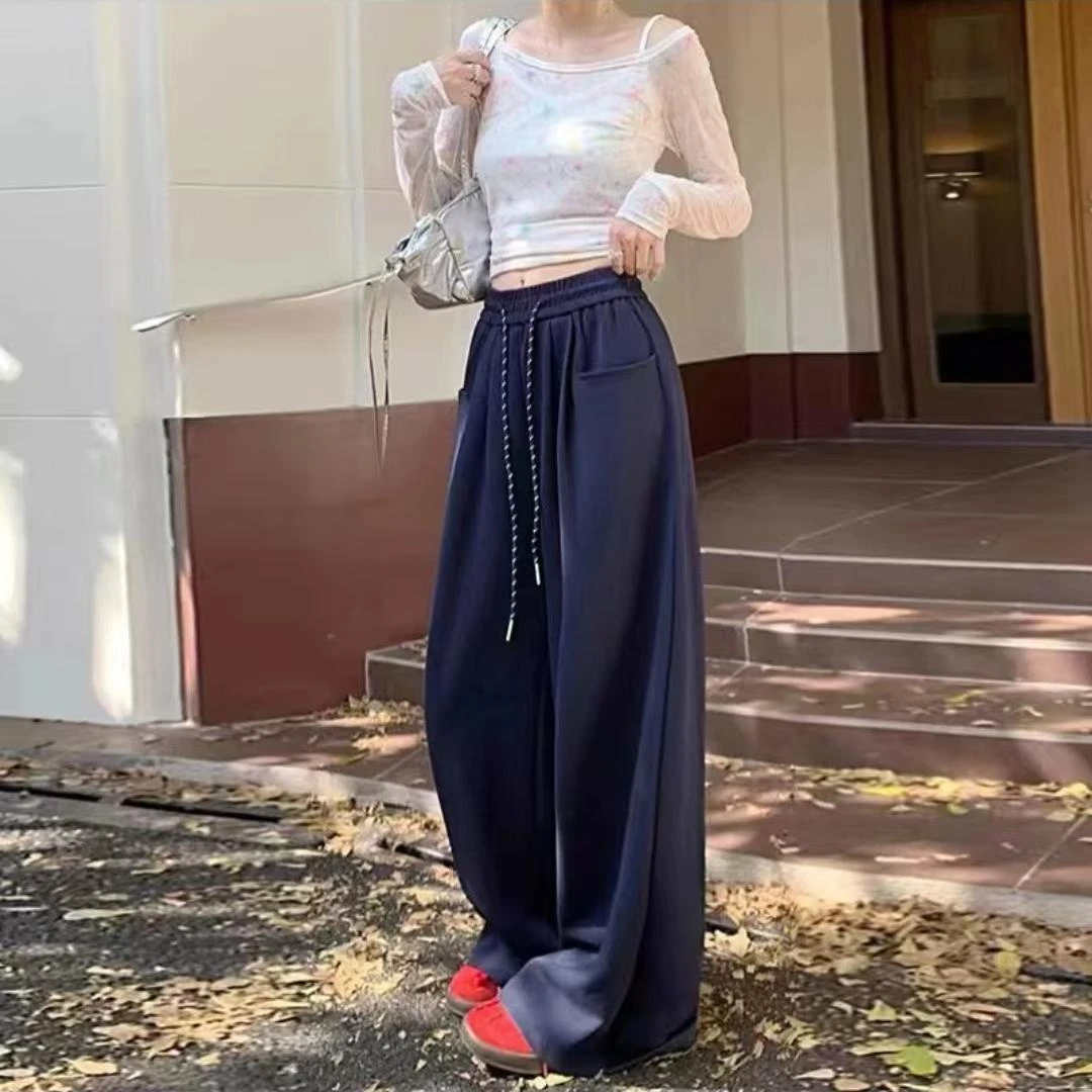 慵懒风阔腿裤新款高腰直筒休闲拖地垂感长裤宽松卫裤女秋2024