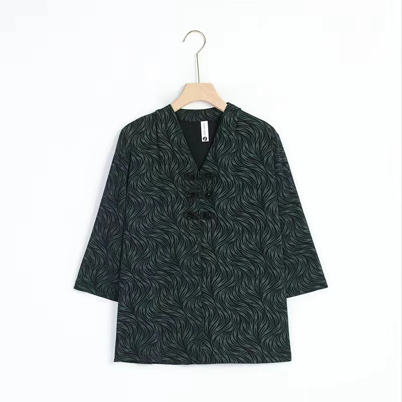 2024秋季新款中式V领百搭显瘦气质上衣