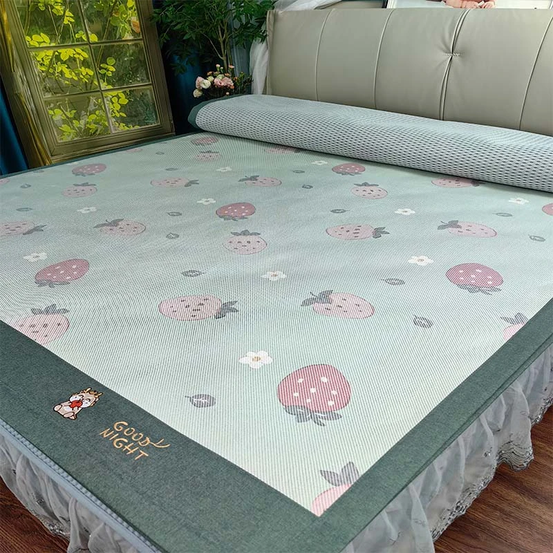 MMJ冰藤席冰丝凉席夏天可折叠软席子竹草可水洗床笠款宿舍三件套