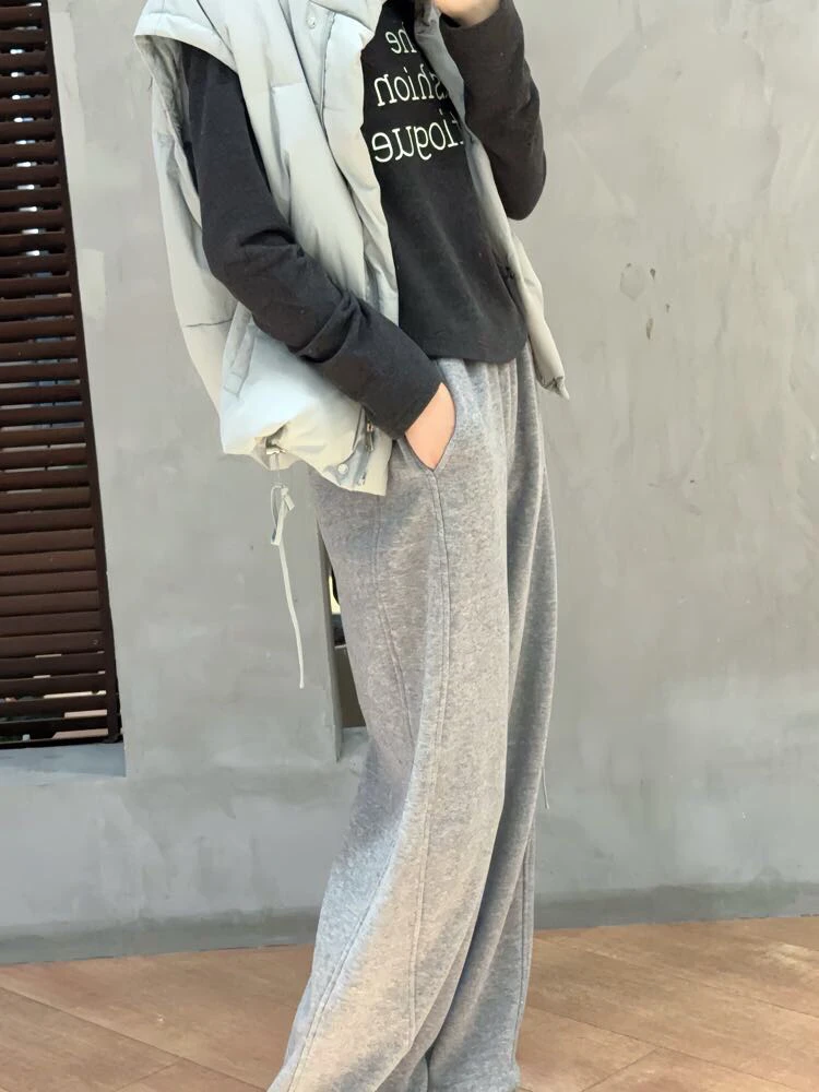 新款加绒显瘦宽松休闲弯刀裤卫裤30632