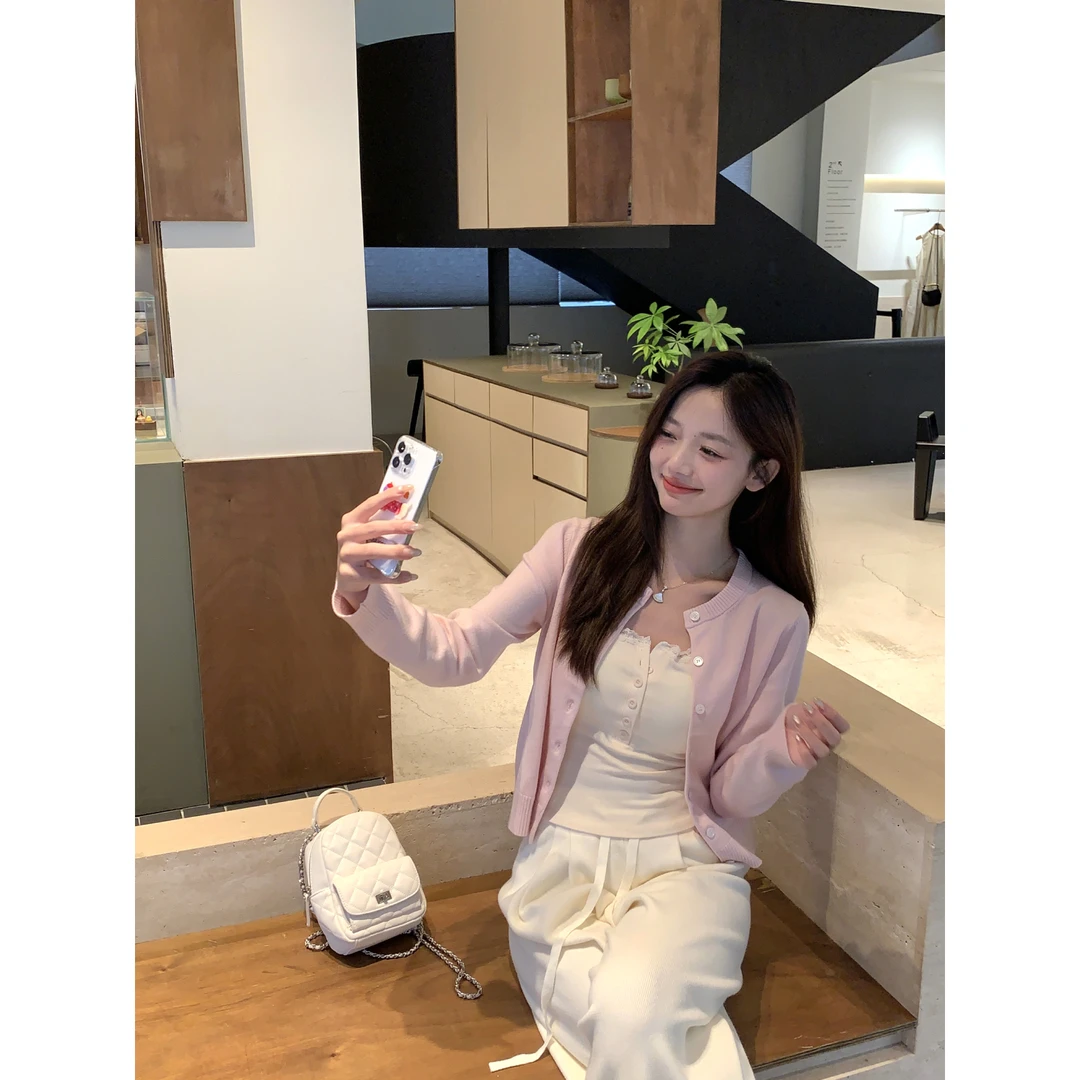 【现货】万万不熬夜【少女之约】秋季气质开衫背心设计感套装234M730