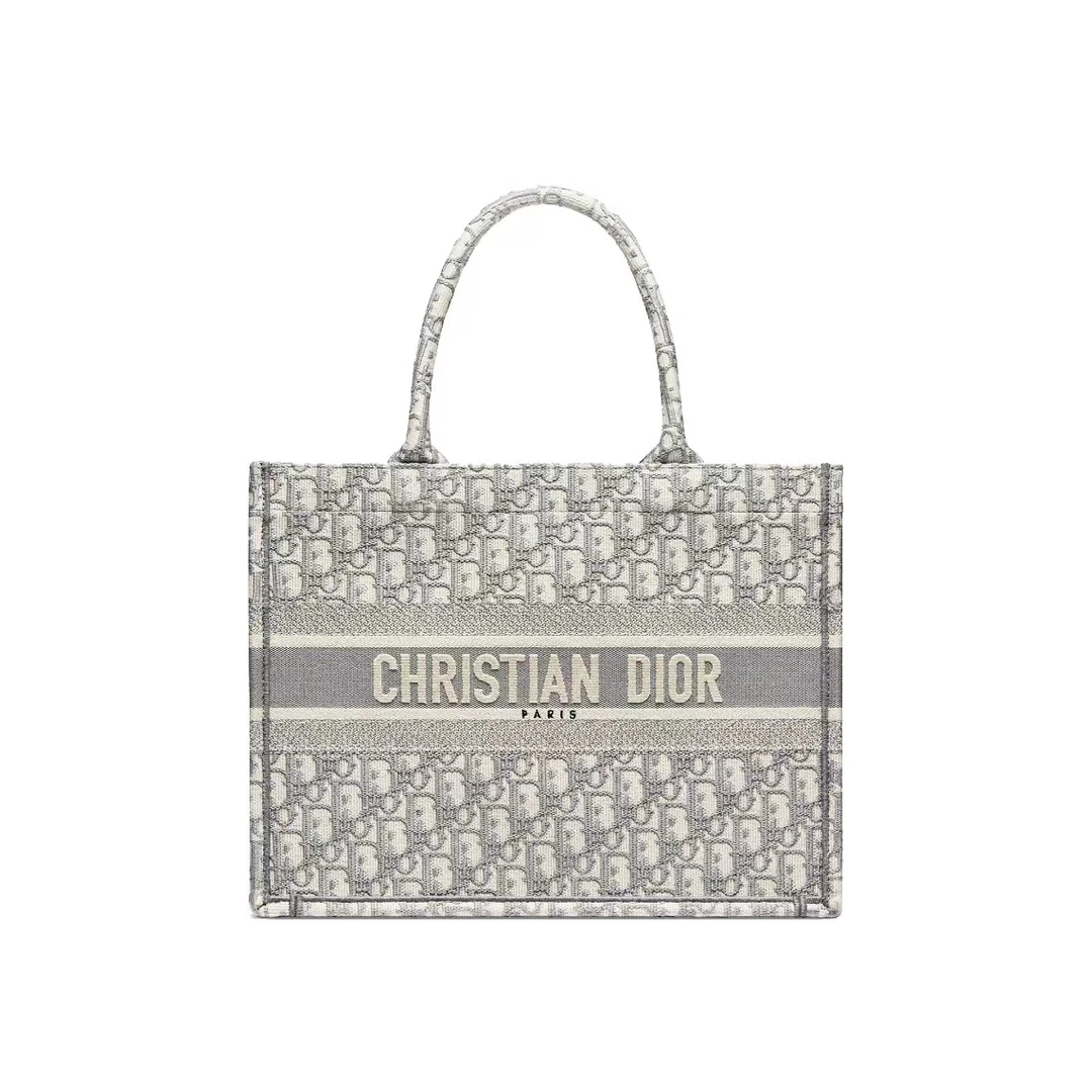 95新 DIOR/迪奥 迪奥刺绣灰色托特包/香菜奢品/中号简约时尚经典