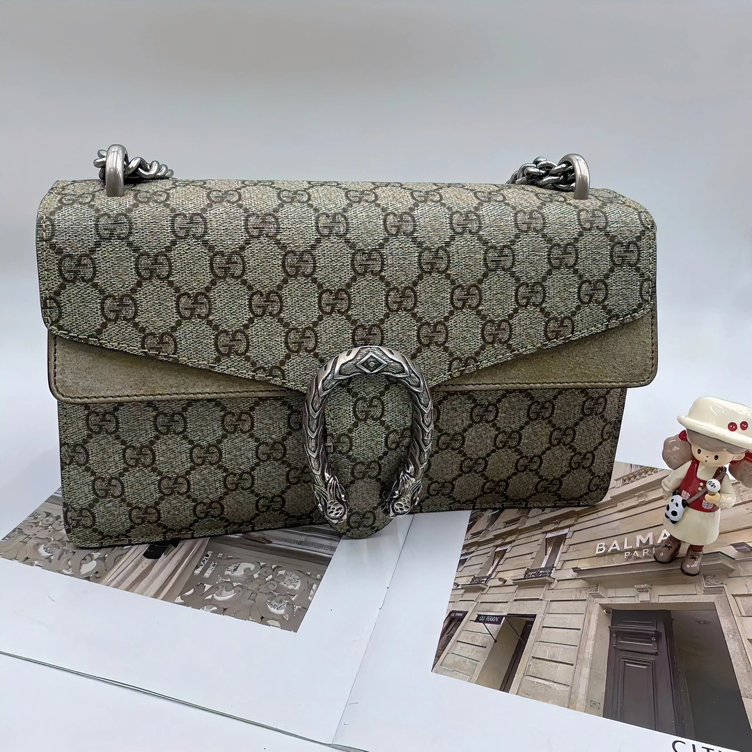 99新 GUCCI/古驰 卡其色中号酒神包/香菜奢品/XC00569/驼色/肩包/