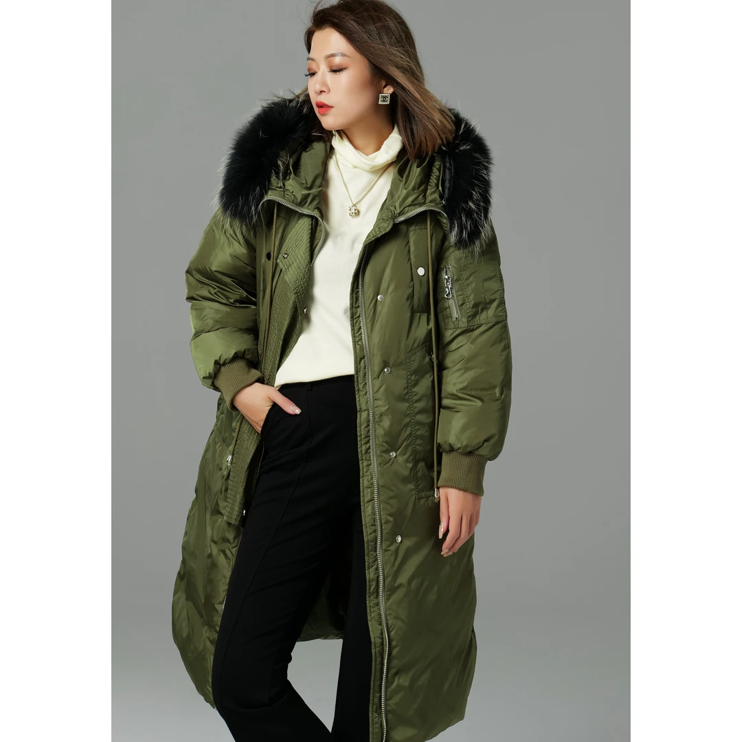 纤麦毛领连帽保暖加厚中长款羽绒服(NO退NO换）9104125009