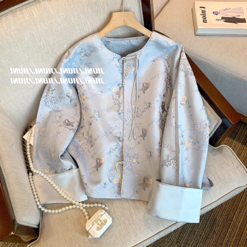 99121新中式蓝色盘扣外套女新款春季改良禅意复古高级上衣