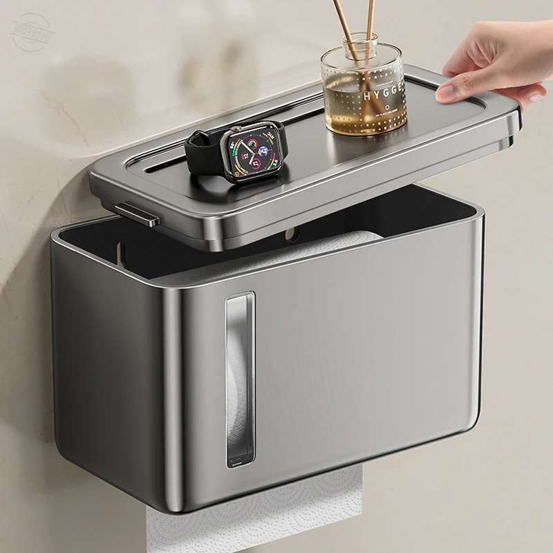 家用卫生间纸巾盒 免打孔轻奢置物架浴室防水卷纸盒墙上厕所收纳