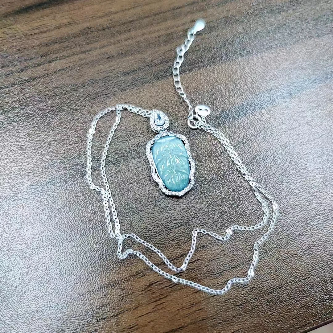 DL0618翡翠叶子满镶项链（银）