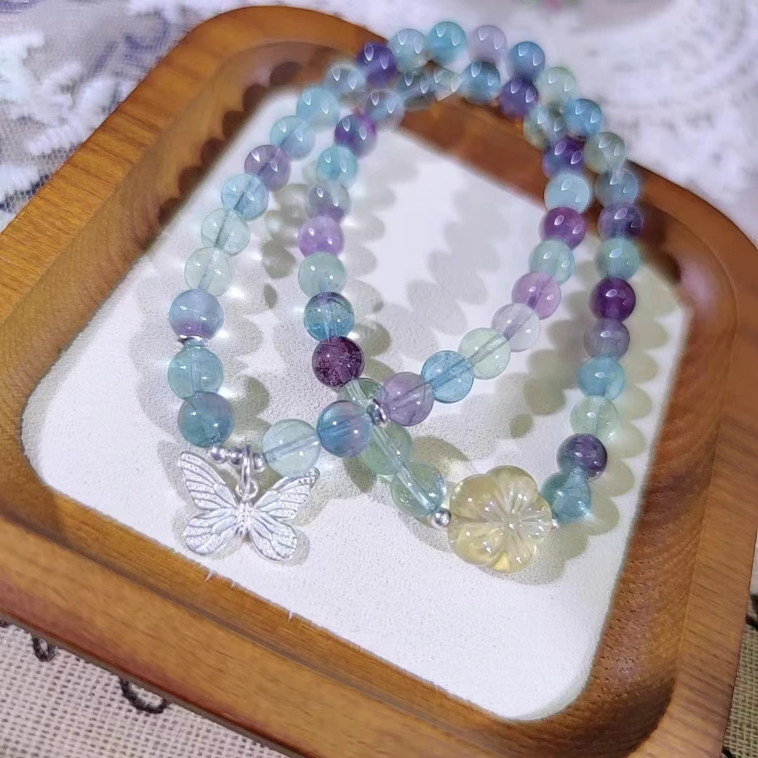 《彩虹瀑布》萤石双圈花朵手链DL0431