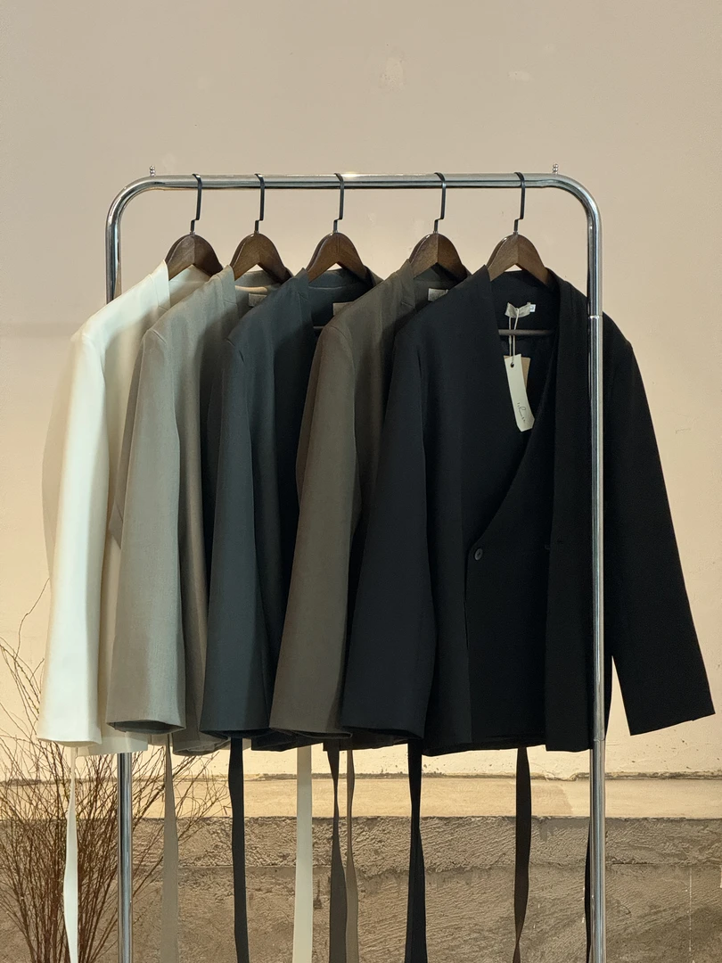 山月SHANYUE复古绑带设计感西装外套极简新中式休闲宽松西服男士