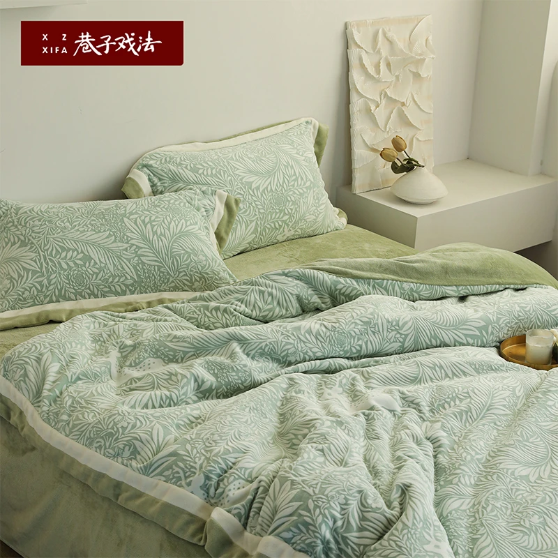 巷子戏法牛奶绒四件套法兰绒珊瑚绒床单被套简约床上用品被罩被单