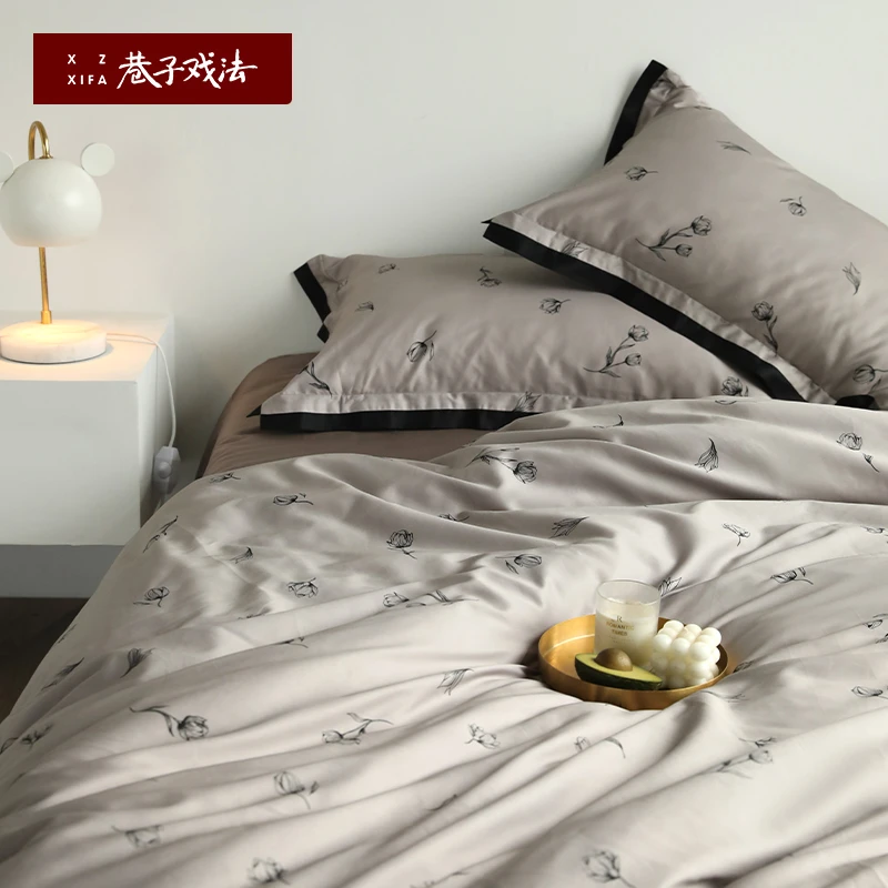 巷子戏法A类纯棉高级四件套全棉床单笠被套简约床上用品被罩被单