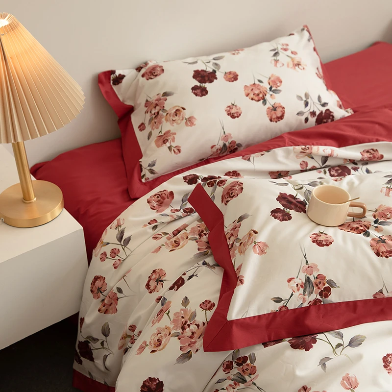 巷子戏法纯棉全棉四件套花卉印花轻奢高级感100支i床单笠被套新款