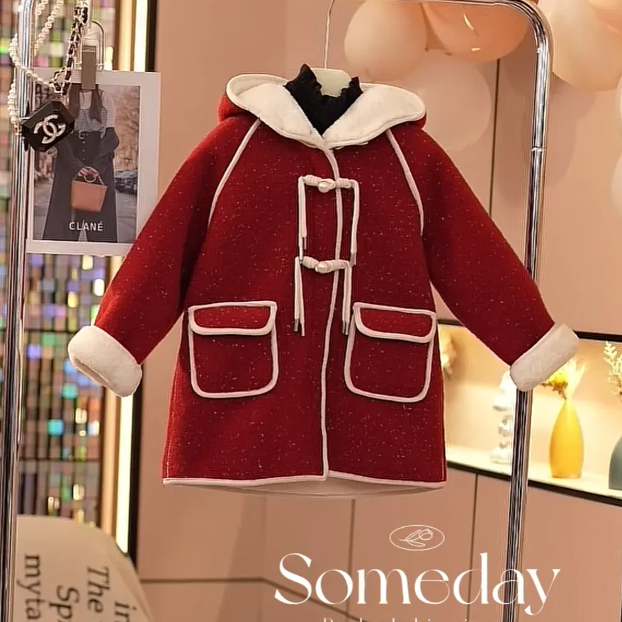 女童装冬款2023新款外套呢大衣韩版加厚