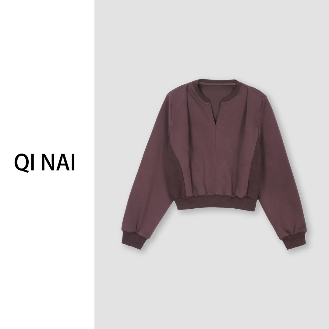 七奈推荐 【圩光】时尚气质小众V领休闲宽松套头卫衣QN11587